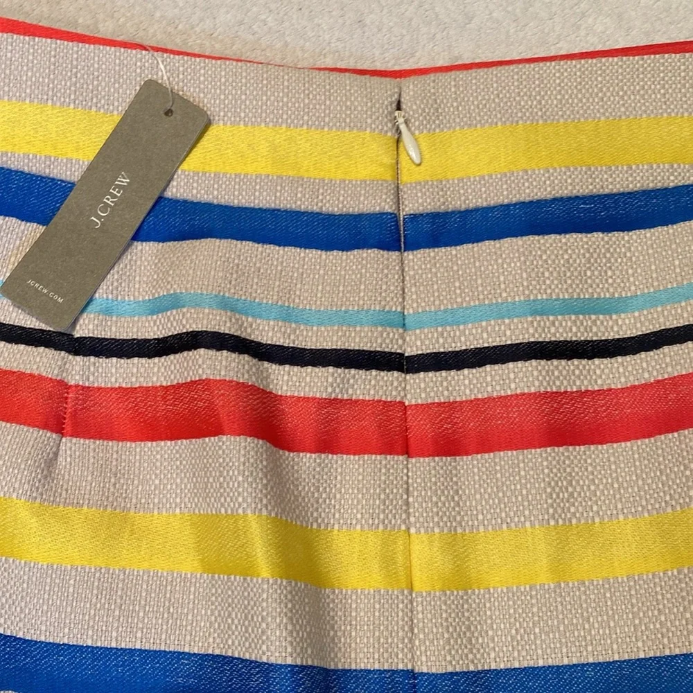 J Crew colorful blue yellow deep pink beige stripes pencil skirt NWT Sz 8P